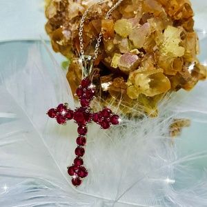 👼💖AUTH 2CT RHODOLITE GARNET CROSS NECK👼💖16/18"